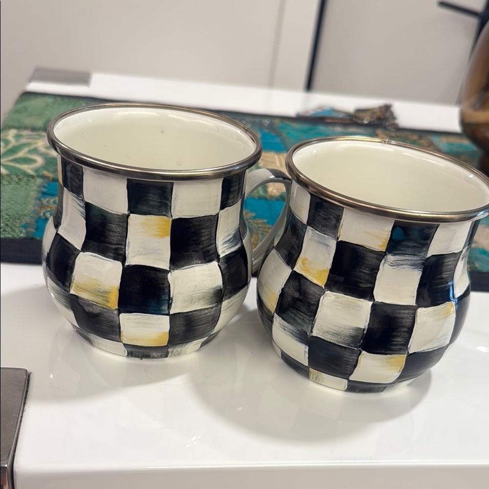MacKenzie-Childs Black and White Checkered Mugs